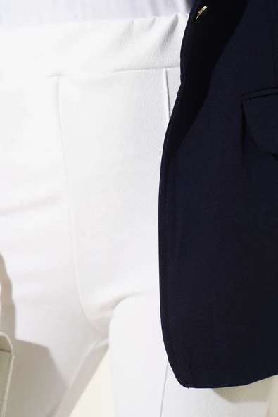 Beli Lastikli Çımalı Pantolon Beyaz - Resim 4