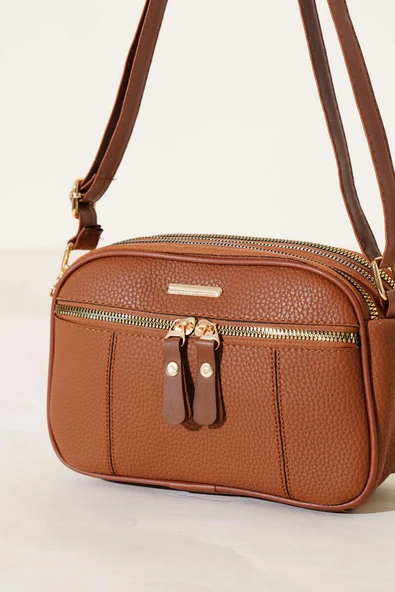 Dört Bölmeli Fermuarlı Çanta Taba - Resim 3