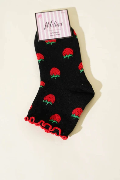 Kadın Meyve Figürlü Soket Çorap Siyah ürün görseli
