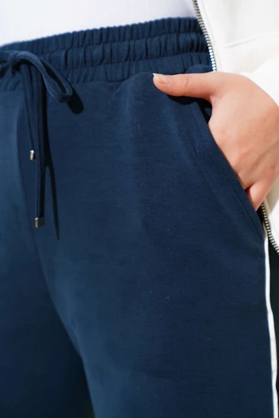 Yanı Biyeli Bel Lastikli Pantolon Füme - Resim 4