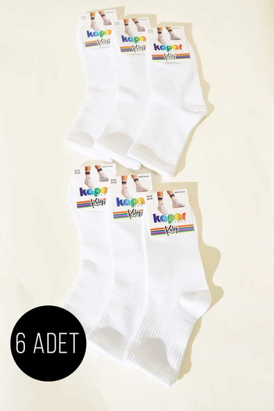 Kadın 6lı Düz Kolej Çorap Beyaz ürün görseli