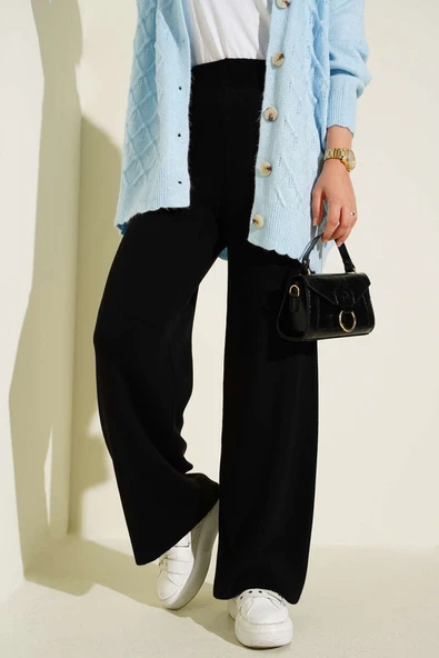 Bol Paça Triko Pantolon Siyah - Resim 2