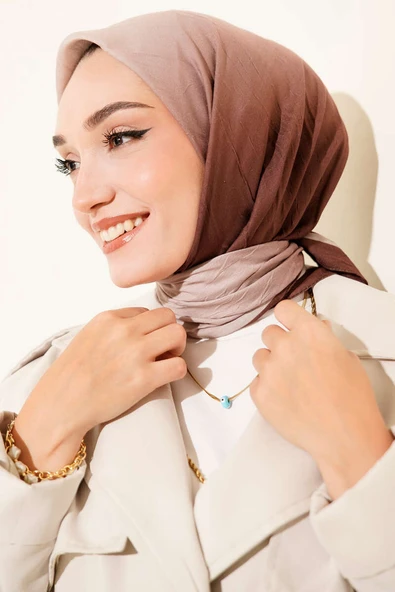 Şeritli Bambu Kraş Eşarp Kahve - Resim 2