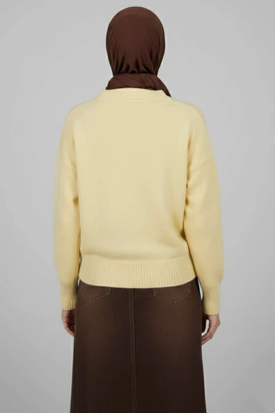 Oversize Triko Kazak Sarı - Resim 3