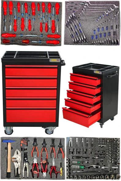 STAXX POWER XL Pro Seri 5 Çekmeceli İçi Dolu 185 PARÇA Full Set Alet Dolabı Atölye Usta Seti Takım Arabası ürün görseli