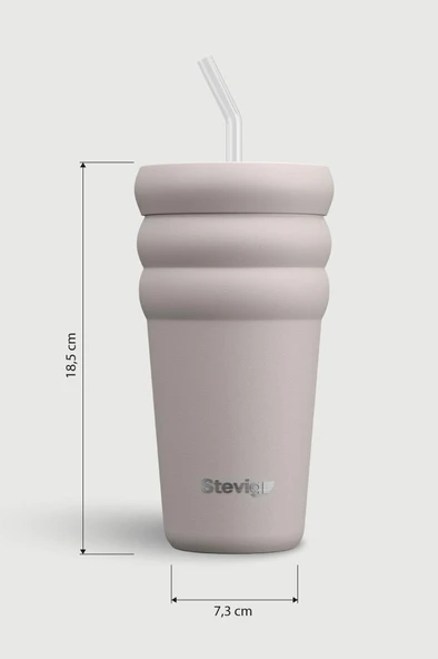 Stevig 3 Bubble Two-Cap Straw Tumbler Çelik Termos 600 ML Crushed Rock ST-244 - Resim 8