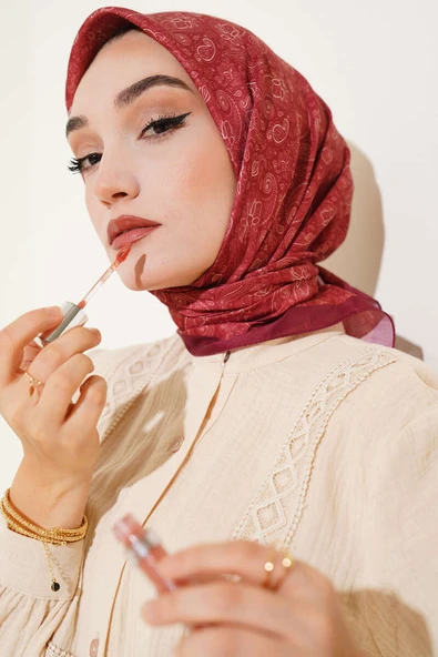 Mini Çiçekli Soft Eşarp Kiremit - Resim 2