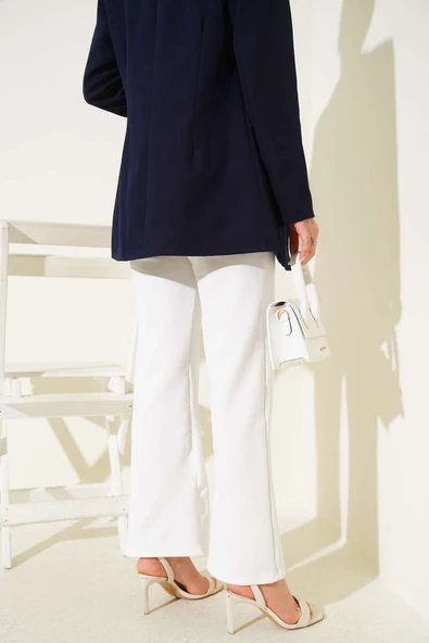 Beli Lastikli Çımalı Pantolon Beyaz - Resim 3