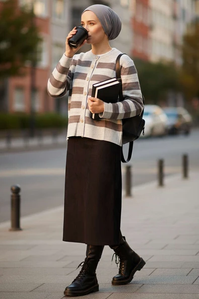 Gold Düğmeli Triko Kısa Hırka Gri - Resim 2