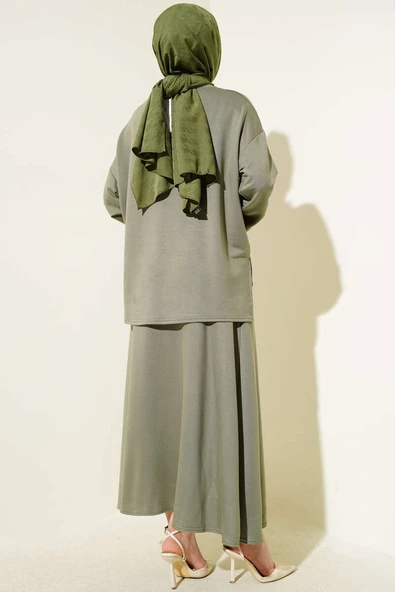 Loyşa Basic Tunik Etek İkili Takım Çağla Yeşili - Resim 3