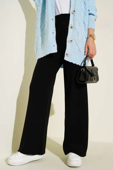 Bol Paça Triko Pantolon Siyah ürün görseli 1