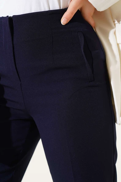 Bel Çımalı Dar Paça Kumaş Pantolon Lacivert - Resim 4