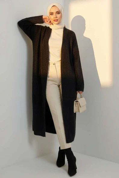 Sakallı Uzun Kollu Hırka Siyah ürün görseli