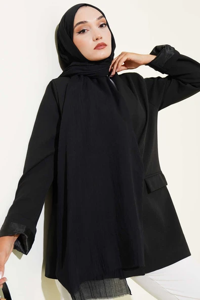 Aya Serisi İnce Pamuk Şal Siyah -2 - Resim 2