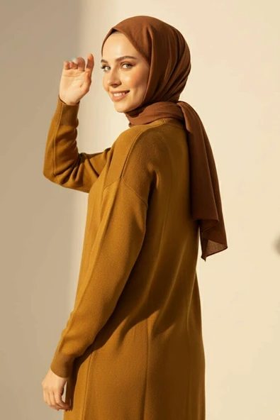 Bisiklet Yaka Merserize Tunik Yağ Yeşili - Resim 3