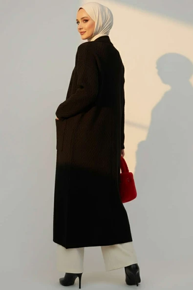 Geniş Cepli Uzun Triko Hırka Siyah - Resim 3