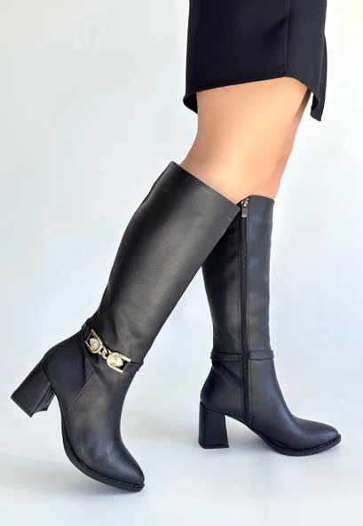 Mooni Siyah Cilt Topuklu Çizme - Resim 3