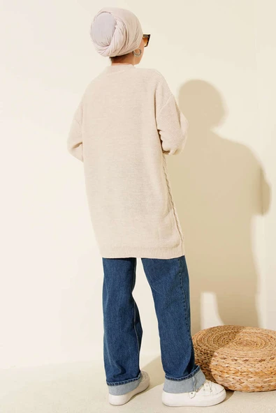 Zigzag Örgü Triko Tunik Bej - Resim 3