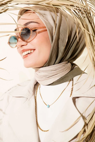 Şeritli Bambu Kraş Eşarp Haki ürün görseli 1