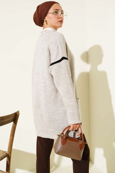 Cepli Gold Düğmeli Triko Hırka Kum Bej - Resim 3