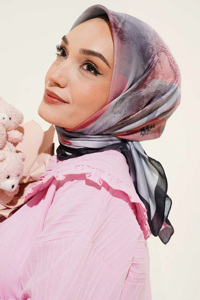 Flowers Desen Soft Eşarp Siyah - Resim 2