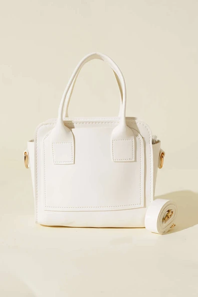 Fermuarlı Kare Çanta Beyaz - Resim 2