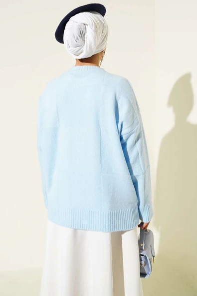 Kare Desenli Triko Kazak Bebe Mavi - Resim 3