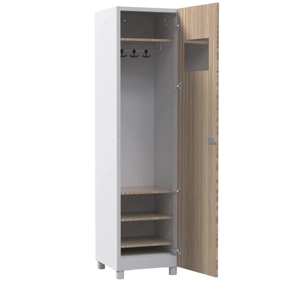 Tek Kapılı Metal Gövdeli Ahşap Kapaklı Soyunma Dolabı – Vestiyer Portmanto Askılık – Askılıklı ve Raflı - Resim 2
