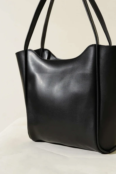 Fermuarlı Uzun Kulplu Kol Çanta Siyah - Resim 3