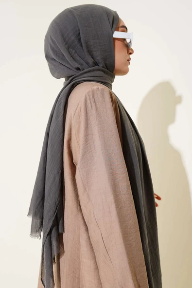 Aya Serisi İnce Pamuk Şal Füme -177 - Resim 3