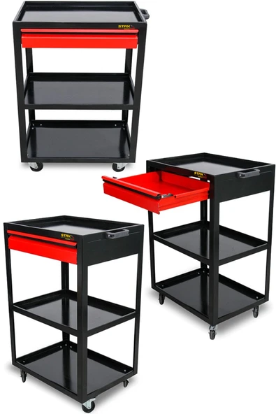 STAXX POWER XL RED Pro Seri Tek Çekmeceli 3 Bölmeli Alet Servis Arabası Tek Çekmece Takım Tezgah Arabası ürün görseli