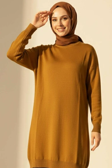 Bisiklet Yaka Merserize Tunik Yağ Yeşili ürün görseli 1