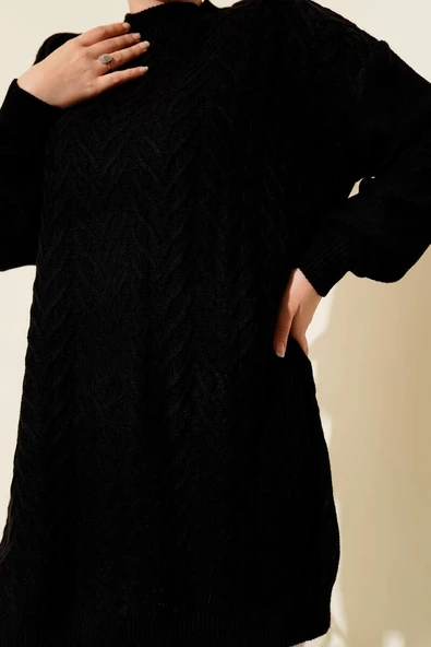 Zigzag Örgü Triko Tunik Siyah - Resim 4