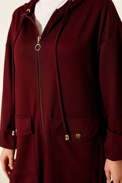 Loyşa Fermuarlı Cepli Kapüşonlu İkili Takım Bordo - Resim 4