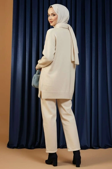 Kare Kabartmalı Yumoş Triko Tunik Taş - Resim 3