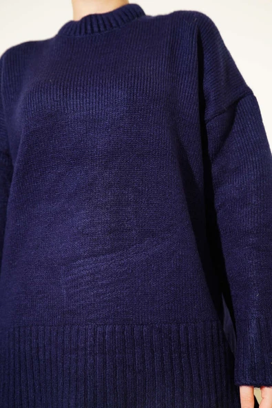 Basic Oversize Triko Tunik Lacivert - Resim 4