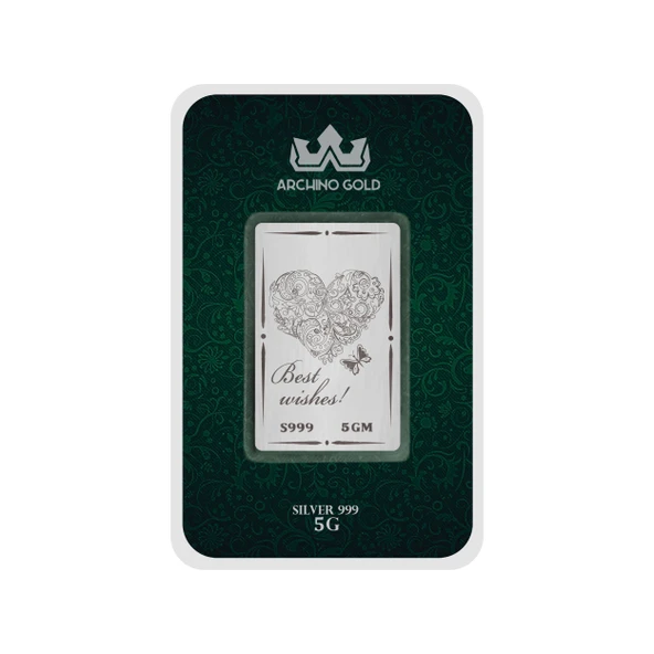 Kalp ve Kelebek Temalı 999 Ayar Gümüş ile Tasarlanmış Hediyeye Özel 5 Gram Gümüş Külçesi-712 ürün görseli