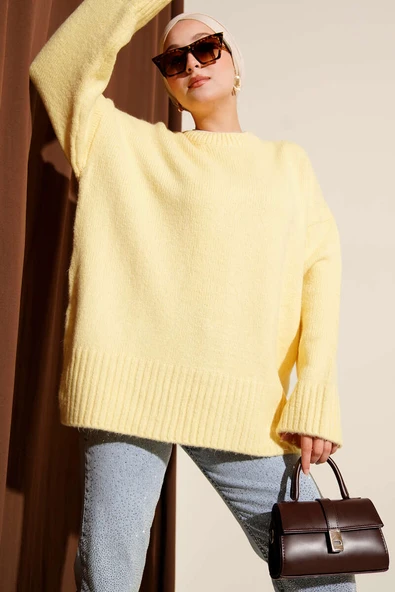 Basic Oversize Triko Tunik Sarı ürün görseli 1