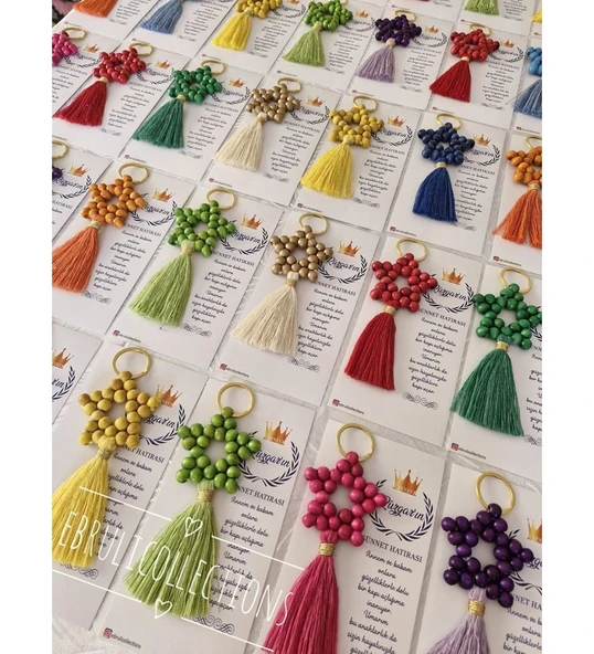 yeşil tahta Boncuk püsküllü Yıldız Anahtarlık Düğün Nişan Kına Hediyelik Sünnet Günü Özel (35 adet) ürün görseli