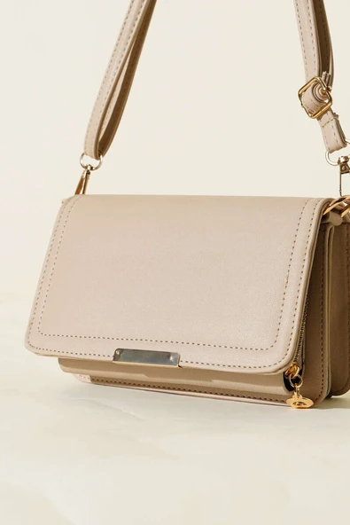 Cüzdan Detaylı Çanta Bej - Resim 3