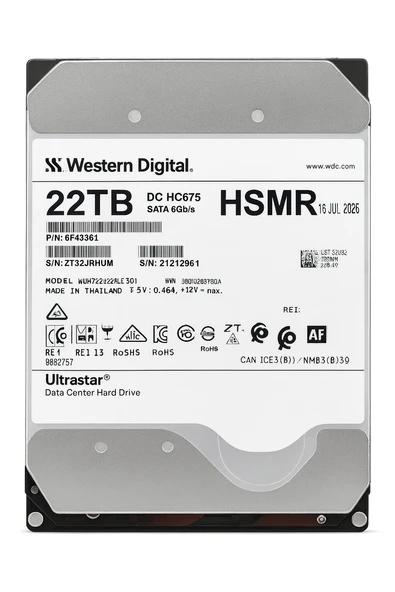 WESTERN DİGİTAL Ultrastar DC HC675 22TB 7200rpm 256MB 6G Sata 3.5" Harddisk 0F48261 WXH722422ALE601 ürün görseli