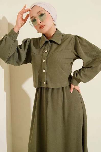Önü Düğmeli İkili Takım Elbise Haki ürün görseli