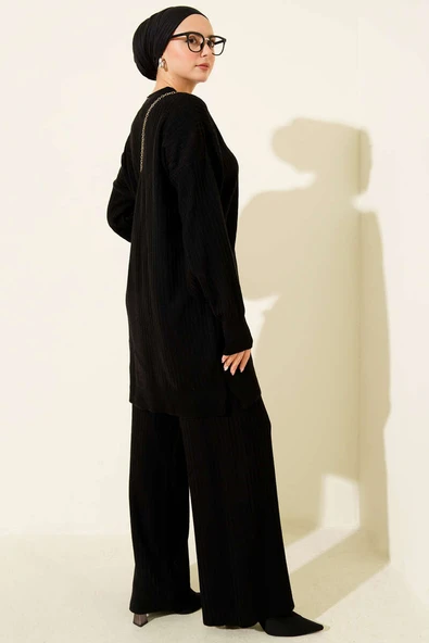 Fitilli Basic Triko İkili Takım Siyah - Resim 3