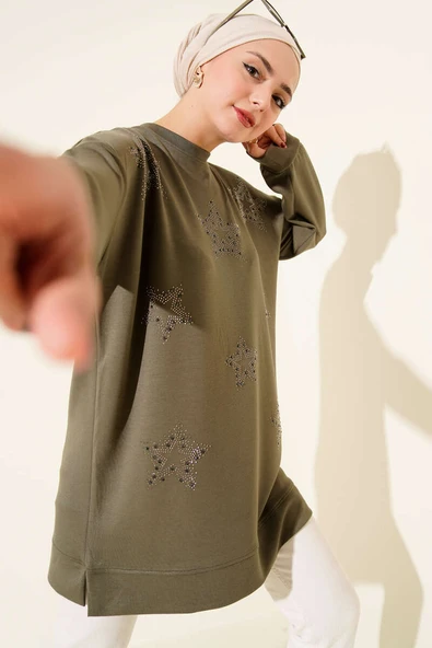 Mini Yıldız Taşlı Tunik Haki ürün görseli