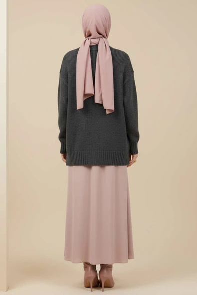 Yan Yırtmaçlı Yumoş Triko Kazak Füme - Resim 3