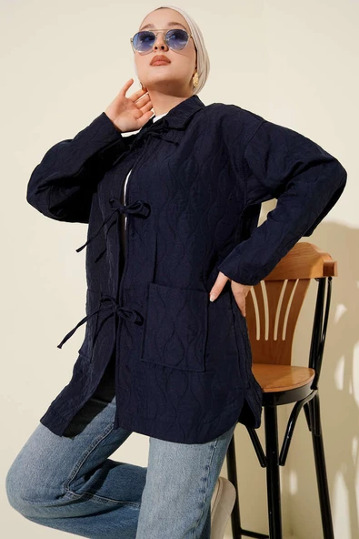 Dalga Desen Kapitone Ceket Lacivert ürün görseli 1