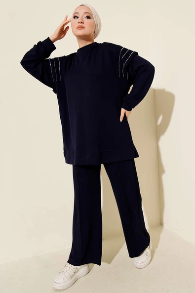 Sıra Taş Detaylı Loyşa İkili Takım Lacivert ürün görseli 1