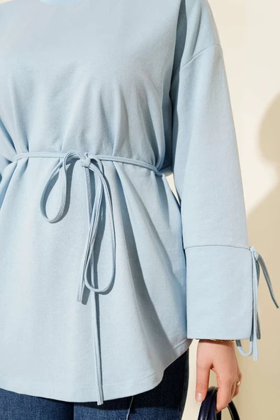 Kolları Bağcıklı İki İpli Tunik Bebe Mavi - Resim 4