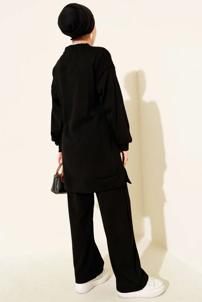 Fularlı Triko İkili Takım Siyah - Resim 3