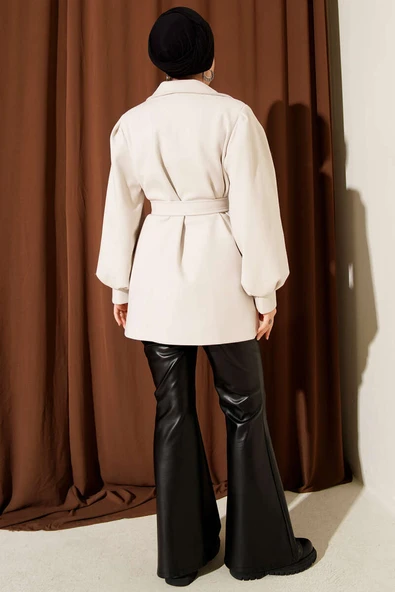 Balon Kol Kuşaklı Kısa Kaban Taş - Resim 3